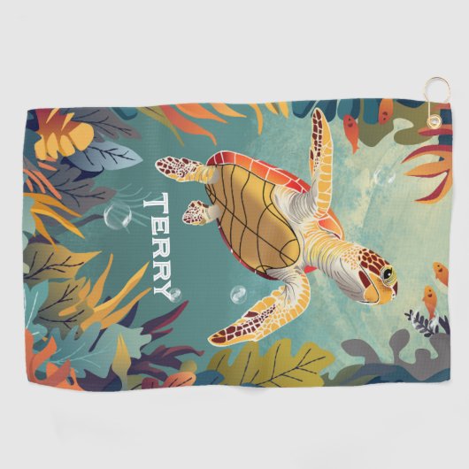 ウミガメが太平洋を海 ゴルフタオル (横)