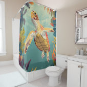 ウミガメが太平洋を海 シャワーカーテン (インサイチュ)