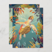 ウミガメが太平洋を海 ポストカード (正面/裏面)