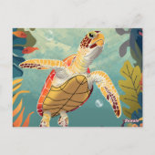 ウミガメが太平洋を海 ポストカード (裏面)