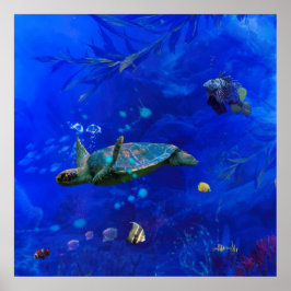 ウミガメが水に吹き付ける ポスター