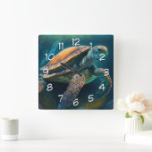 ウミガメが泳ぐ海 スクエア壁時計 (ホーム)