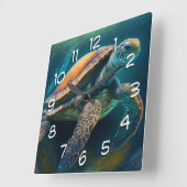 ウミガメが泳ぐ海 スクエア壁時計 (傾斜)