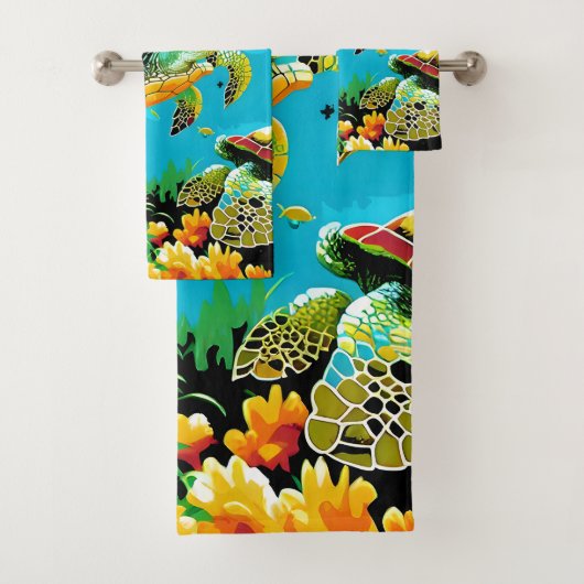 ウミガメが海で泳いでいる バスタオルセット (インサイチュ)