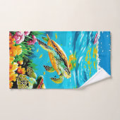 ウミガメが海で泳いでいる バスタオルセット (ハンドタオル)