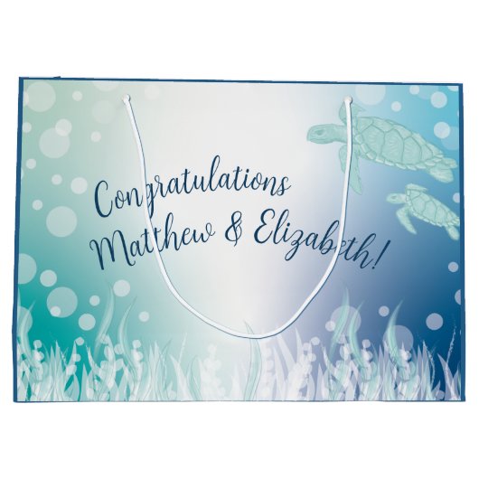 ウミガメが海の下で赤ちゃんシャワー ラージペーパーバッグ (裏面)