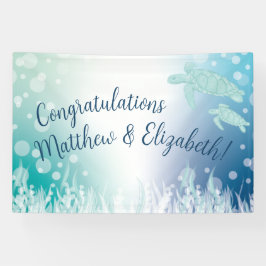 ウミガメが海の下で赤ちゃんシャワー 横断幕