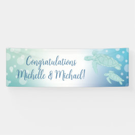 ウミガメが海の下で赤ちゃんシャワー 横断幕