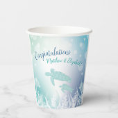 ウミガメが海の下で赤ちゃんシャワー 紙コップ (裏面)