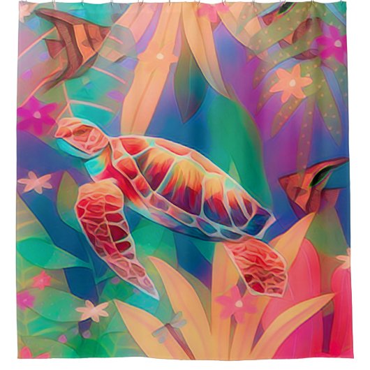 ウミガメとアンジェルフィッシュ シャワーカーテン (正面)