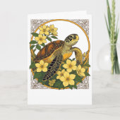 ウミガメとイエロージェルセミウムの花 シーズンカード (正面)