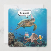 ウミガメとタコの誕生日パーティー 招待状 (正面)