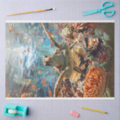 ウミガメとティール（緑がかった色）ブルー海デクページ 薄葉紙 (クラフト)