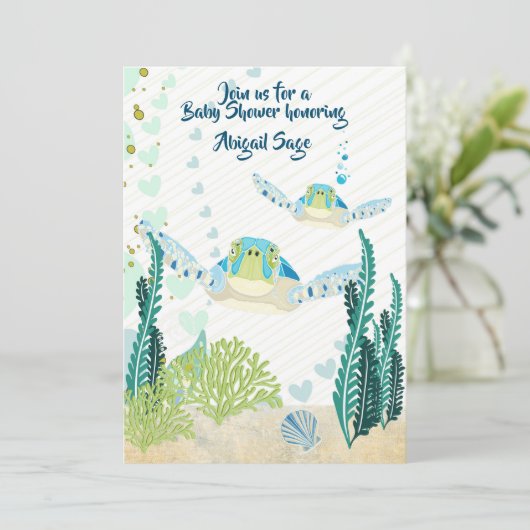 ウミガメとハートビーチベビーシャワー 招待状 (スタンド正面)