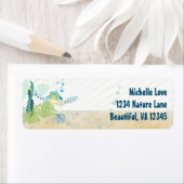 ウミガメとハート海ビーチアドレス ラベル (インサイチュ)