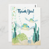 ウミガメとハート海ビーチサンキュー ポストカード (正面/裏面)