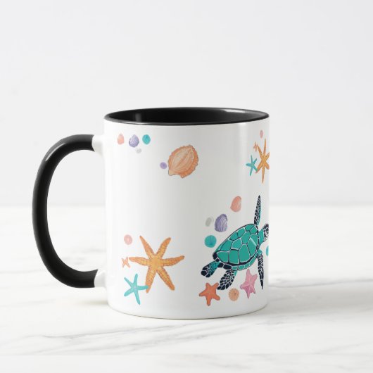 ウミガメとヒトデの海洋幻想 マグカップ (左)