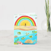 ウミガメとレインボービーチスケッチカー空白のド サンキューカード (正面)