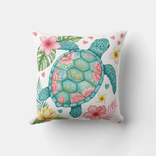 ウミガメと熱帯の花 クッション (裏面)
