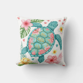 ウミガメと熱帯の花 クッション