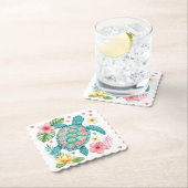 ウミガメと熱帯の花 ペーパーコースター (インサイチュ)