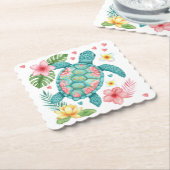 ウミガメと熱帯の花 ペーパーコースター (アングル)