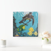 ウミガメと魚の壁時計を持つ海 スクエア壁時計 (ホーム)