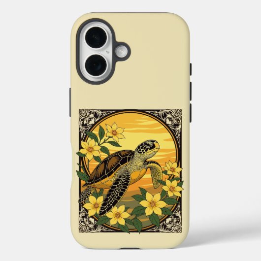ウミガメと黄色いゲルセミウムの花 Case-Mate iPhoneケース (裏面)