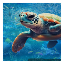ウミガメによるマインドフルネスと海岸穏やかさ ポスター
