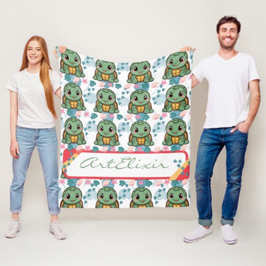 ウミガメのかわいいかわいい フリースブランケット (インサイチュ)