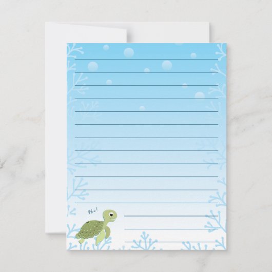 ウミガメのかわいい平らな静止カード サンキューカード (裏面)