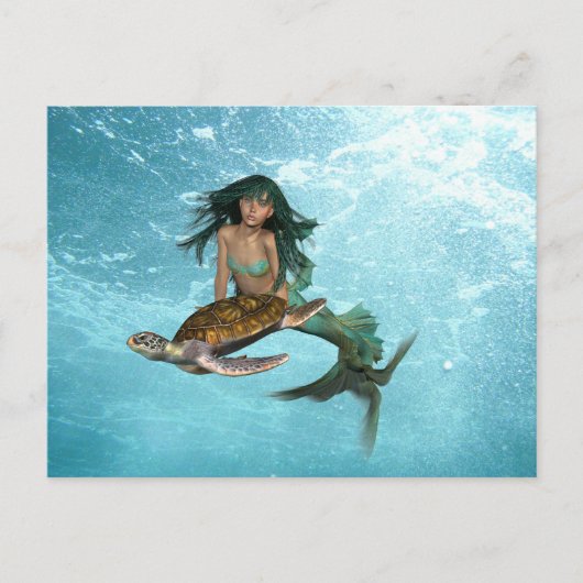 ウミガメのはがき付き人魚 ポストカード (正面)