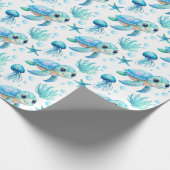 ウミガメのアクアブルー赤ちゃんシャワーギフトの下 ラッピングペーパー (角)