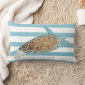ウミガメのアートブルー ランバークッション (ブランケット)