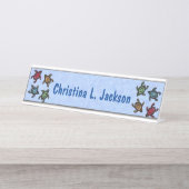 ウミガメのカラフル抽象芸術マーク青 デスクネームプレート (正面)