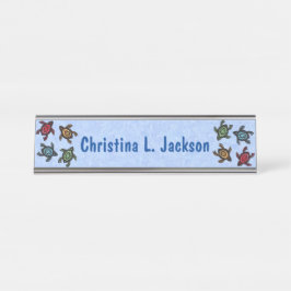 ウミガメのカラフル抽象芸術マーク青 デスクネームプレート