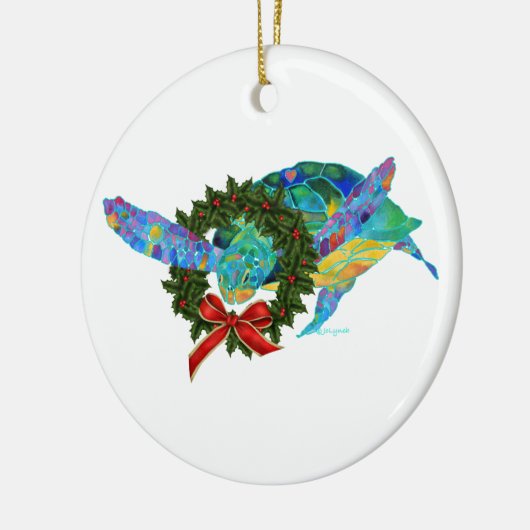 ウミガメのクリスマスのオーナメント セラミックオーナメント (左)