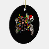 ウミガメのクリスマスライトサンタおもしろいハットメリー セラミックオーナメント (右)