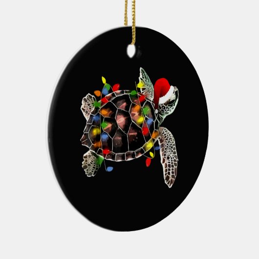 ウミガメのクリスマスライトサンタおもしろいハットメリー セラミックオーナメント (右)