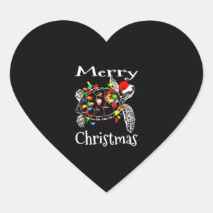 ウミガメのクリスマスライトサンタおもしろいハットメリー ハートシール