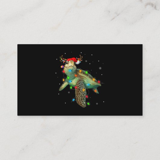 ウミガメのクリスマスライトサンタおもしろいハットメリー 名刺 (裏面)