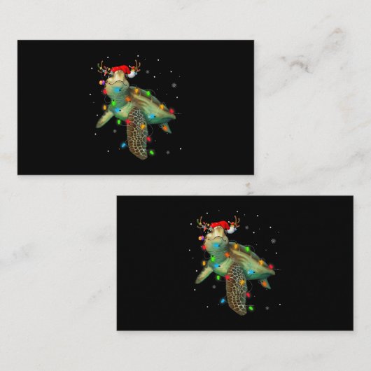 ウミガメのクリスマスライトサンタおもしろいハットメリー 名刺 (正面/裏面)