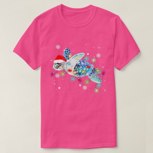 ウミガメのクリスマスライトサンタおもしろいハットメリー Tシャツ (デザイン正面)