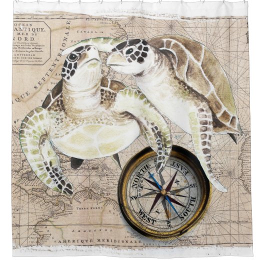 ウミガメのコンパスマップ シャワーカーテン (正面)