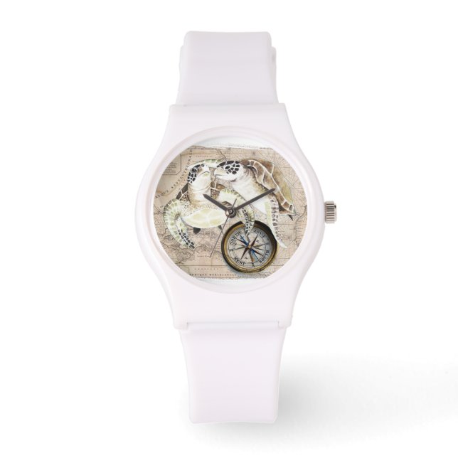 ウミガメのコンパスマップ 腕時計 (正面)