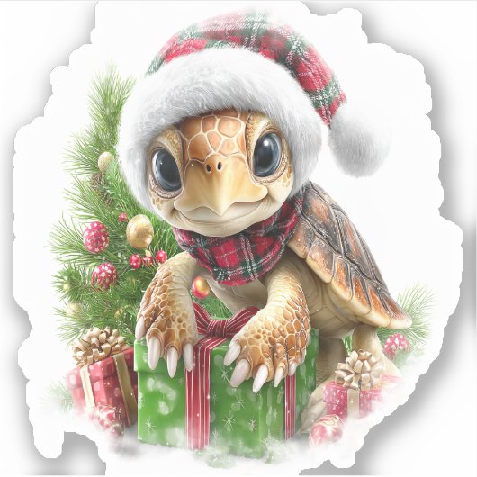 ウミガメのシャツクリスマスサンタハット シール (正面)