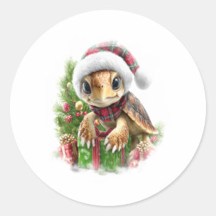 ウミガメのシャツクリスマスサンタハット ラウンドシール