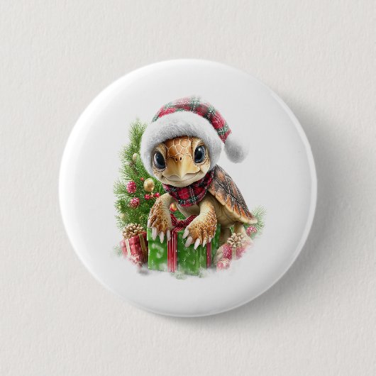 ウミガメのシャツクリスマスサンタハット 缶バッジ (正面)