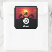 ウミガメのシルエットモノグラム名タグフォト スクエアシール (バッグ)