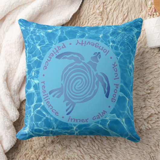 ウミガメのシンボル – ブルーウォーター装飾用クッション クッション (ブランケット)